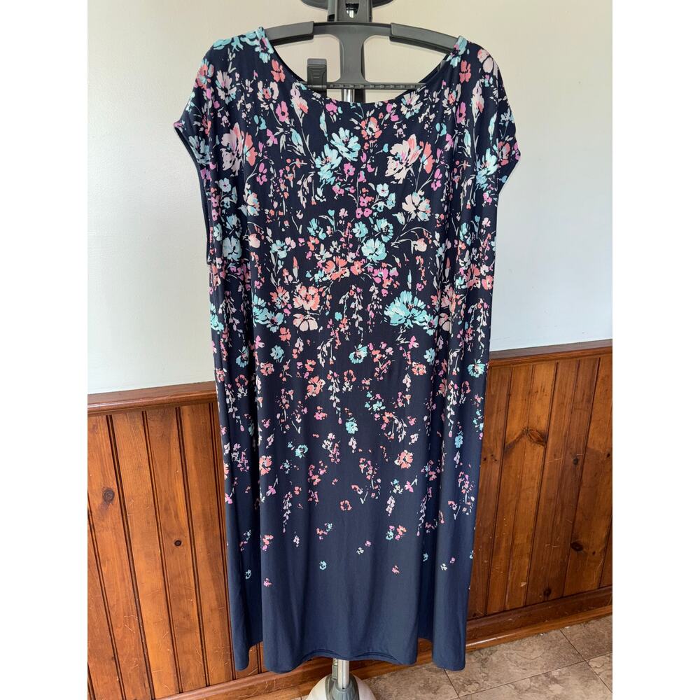 Womens J Jill Wearever Collection‎ Floral Boat Neck Cap Sleeve Stretchy Dress LT